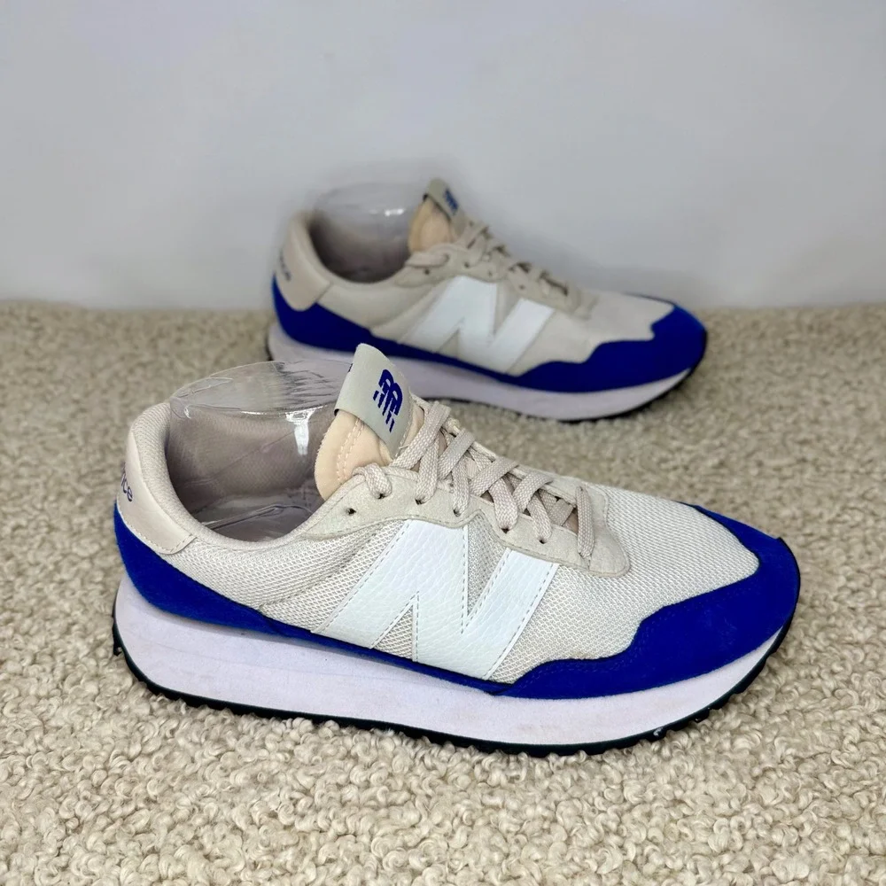 New Balance 237‎ Men's 8 Sneakers Cream Royal Blue Low Top Retro Running Shoes